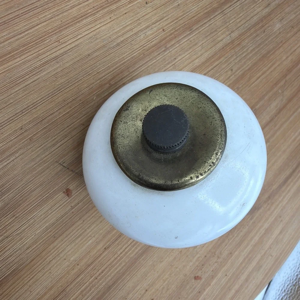 Vintage White Porcelain Cabinet‎ Knob Antique Ceramic Drawer Pull Brass